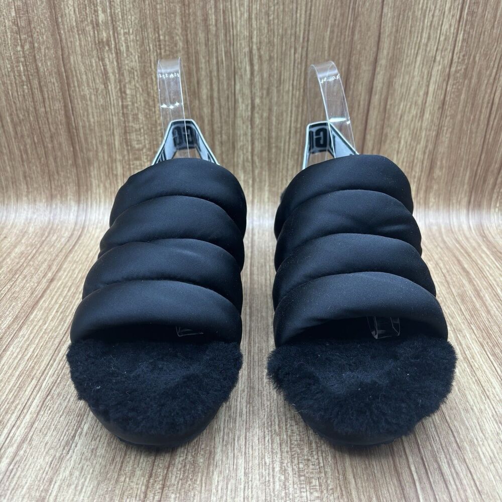 UGG Puff Yeah Sliders Women’s Size 9 Furry lined‎ Sandals Black Shoes - Picture 5 of 8